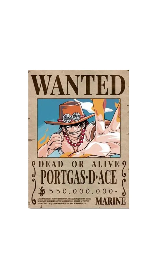 ONE PIECE, PORTGAS D ACE, POSTER IN TELA WANTED.