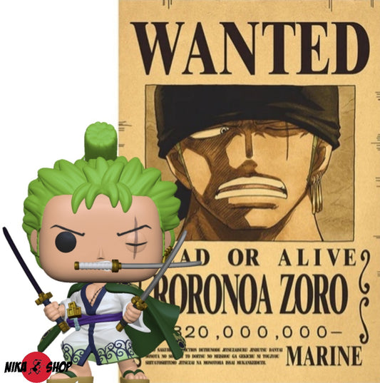 One Piece Roronoa Zoro Funko POP + One Piece Roronoa Zoro Bounty poster
