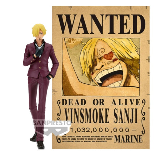 ONE PIECE POSTER, L'ala Vinsmoke Sanji Statua BANPRESTO (17 cm) + Poster, Taglia Vinsmoke Sanji.